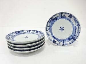 古伊万里　染付　竹笹　六寸皿　5客揃